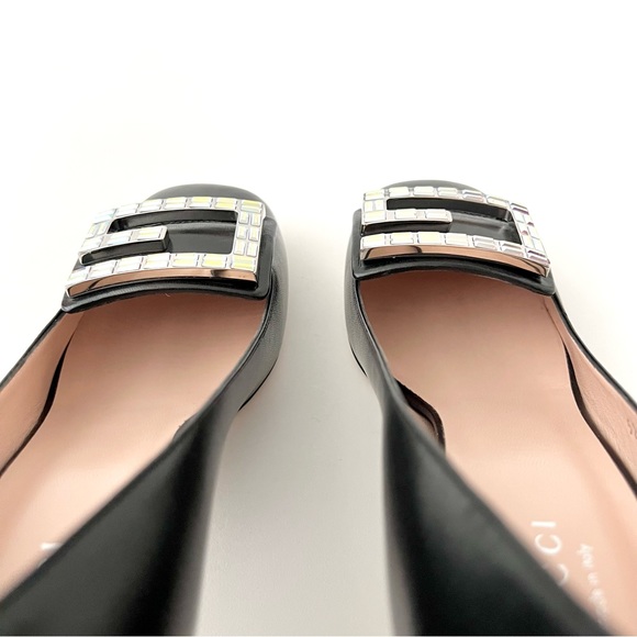 GUCCI | Decollete Madelyn Black Malaga Kid Pump Heel with G Crystals Size 37 - Picture 9 of 16